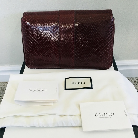 New Authentic Gucci Running Genuine Python Small Shoulder Bag Brown - Picture 6 of 14